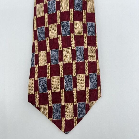 Brooks Brothers Tie Mens Burgundy Silk Geometric Logo 1818 Designer Made In USA - Picture 1 of 6